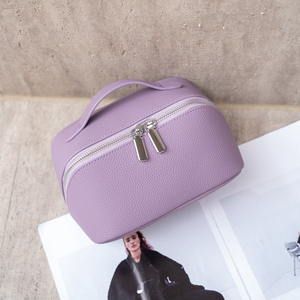 Bolsa de cosméticos de piel de vaca al por mayor, estilo sencillo, gran capacidad, neceser portátil de moda, bolsa de almacenamiento de cuero. - Product Image 3
