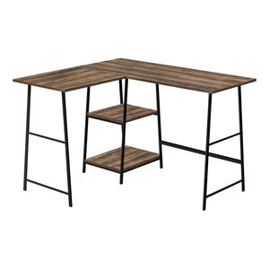Contemporary 48\"L L-Shape Computer Desk for Home Office Brown Laminate Black Metal <b>Corner</b> Storage Shelves Work Laptop Optimally - Product Image 2