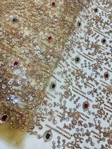 Luxury Imported Tulle <b>Fabric</b> with Hand Bead Embroidery <b>for</b> Bridal Wear Lehengas Gowns & Fashion Apparel - Product Image 3