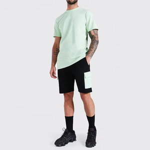 Ensemble de shorts décontractés pour hommes, nouvelle collection été, avec t-shirt à manches courtes, 100% coton, séchage rapide, motif uni - Product Image 1