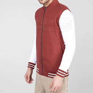 Chaqueta Varsity Negra para Hombre, Cuello Alto, Cierre de Cremallera, Manga Blanca, Estilo Casual para Otoño, Color Sólido, Tejido de Poliéster - Product Image 6