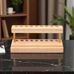 Wooden Handmade Minimalist <b>Pen</b> Holder Desk <b>Organizer</b> Rectangle Carved Floral Design Single Tier Storage Rack for Office Use - Product Image 4