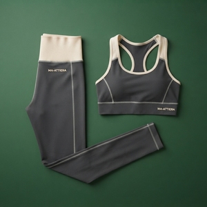 Women <b>Black</b> White Contrast Yoga Set Sports Bra High Waist <b>Leggings</b> Fitness Gym Workout Activewear Set - Product Image 5