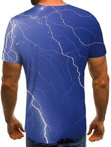Camiseta de Hombre con Estampado de Rayos Azules, Manga Corta, Cuello Redondo, Corte Regular, Estampado Digital, Tejido de Poliéster - Product Image 5