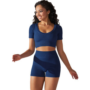 Conjunto de Yoga para Mujer de Alta Calidad, Transpirable, Resistente al Viento, de Spandex y Nailon, 2 Piezas |   Logotipo Personalizado, Cintura Elástica, Patrón a Cuadros - Product Image 1