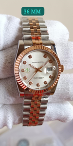 36mm Two-Tone Stainless Steel <b>Watch</b> Silver Sunray <b>Diamond</b> Hour Markers Fluted Bezel Limited Edition Business Modern 12mm Coin - Product Image 2