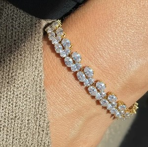 Oval Cut Moissanite Tennis <b>Bracelet</b> in 925 Sterling Silver Gold Plated Luxury Handmade Jewelry for Women & Party Occasions - Product Image 1