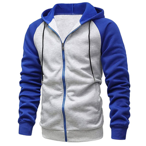 Sweat-shirt à capuche zippé noir à manches raglan, coupe oversize, décontracté, pour le printemps, en molleton bouclette 100% coton respirant - Product Image 3