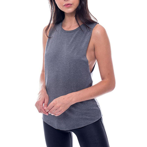 Débardeur gris sans manches pour femme, col rond, couleur unie, respirant, tricoté, décontracté, pour l'entraînement, séchage rapide, 100 % coton - Product Image 1