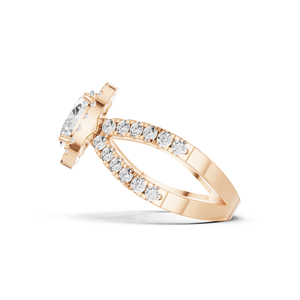 Bague de fiançailles sophistiquée et moderne en or 14 carats avec halo rond et diamant central brillant de 2 carats sur une monture fendue - Product Image 3