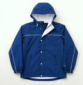 Veste imperméable à capuche bleue pour homme, décontractée, en polyester enduit PU, coupe classique, pour l'automne - Product Image 1