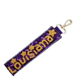 Lightweight Durable Fabric Fashion Beaded <b>Adjustable</b> Keychain Louisiana Game Day Sports Wristlet <b>Strap</b> Custom Team Fan Keychains - Product Image 1