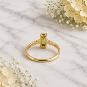 Bezel Setting <b>Peridot</b> Fine <b>Ring</b> Solid 925 Sterling Silver Yellow <b>Gold</b> Plated Smooth Band Classic Women <b>Ring</b> 4x8 mm Baguette - Product Image 4