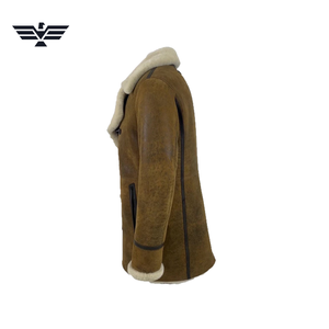 <b>Men's</b> Long <b>Double</b> <b>Breasted</b> Genuine Leather <b>Overcoat</b> Faux Fur Lining Windproof Vintage Winter Coat Front Logo Brown Regular Fit - Product Image 3