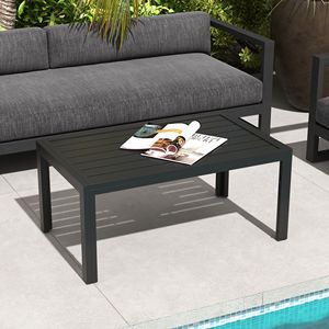Tavolino da Caffè Leggero da Esterno Nero Rettangolare, Tavolo Laterale da Patio con Struttura in Acciaio e Piano in HDPE per Giardino e Balcone - Product Image 2