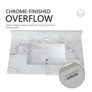 Lavabo Rettangolare Sottopiano in Ceramica per Bagno 37x22 Pollici, Top in Pietra Sinterizzata Bianco Carrara per Mobili Bagno - Product Image 4