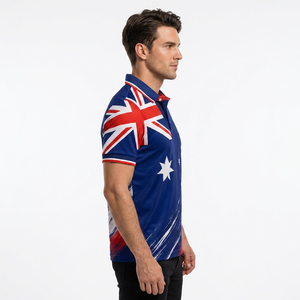 Camiseta Polo Personalizada con Estampado de la Bandera de Australia para Hombre, Manga Corta, Secado Rápido, Diseño Deportivo Informal, Tejido de Punto Azul, Rojo y Blanco - Product Image 6