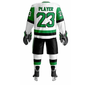 Custom Ice Hockey Uniform Set White Green Black Jersey Shorts <b>Gloves</b> Skates Unisex Adult Heat-Transfer Printed Solid <b>Moisture</b> - Product Image 2