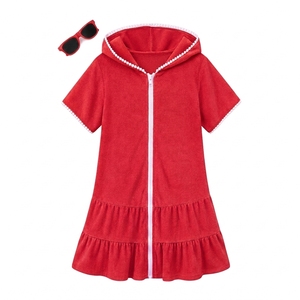 Robe de bain à capuche mignonne pour filles, 100 % polyester, sans manches, fermeture éclair sur le devant, ourlet à volants, séchage rapide, mini, pour la plage et la piscine, fournisseur de logos personnalisés - Product Image 2