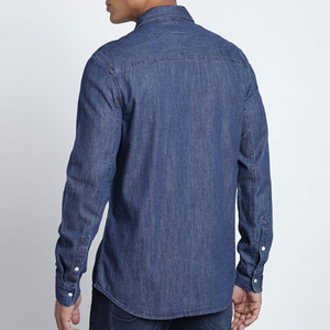 Chemise en jean pour homme à manches longues, coupe classique, couleur unie, col rabattu, respirante, style décontracté, coton délavé - Product Image 3