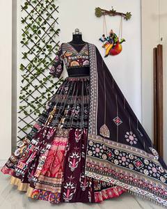 Conjunto de Lehenga Choli de Algodón Bordado, Blusa con Cuello en V, Dupatta Estampada, Vestido para Bodas y Fiestas Indias - Product Image 6
