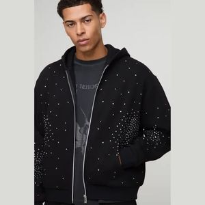 <b>BLACK</b> Solid Zip Up Hoodie With Kangaroo Pockets Oversized Casual Streetwear Unisex Warm <b>Fleece</b> Fashion Comfortable Jacket - Product Image 3