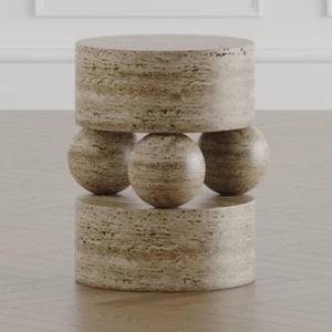 Mesa Auxiliar de Mármol Travertino Hecha a Mano con Base Esférica Moderna, Mesa Lateral de Piedra de Lujo para Decoración de Sala de Estar - Product Image 5