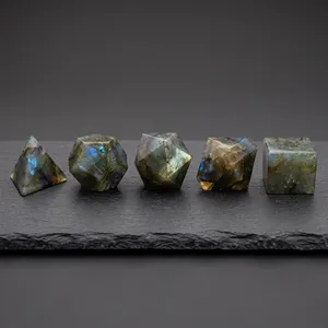 Juego de 5 Piezas de Labradorita, Sólidos Platonicos, Ágata Geométrica Sagrada, Material de Piedras Preciosas para Sanación Reiki y Chakra, Estilo Feng Shui, Hecho a Mano - Product Image 2