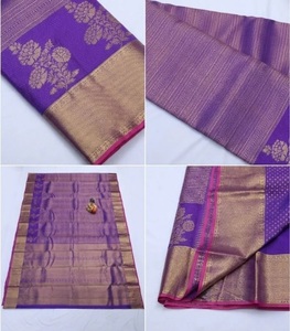 ผ้าส่าหรีผ้าไหมแท้สำหรับผู้หญิงผ้า zari ลายดอกไม้แบบดั้งเดิมชุดแต่งงานส่าหรี6.5เมตร - Product Image 3