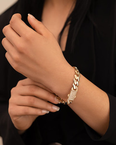 Bracelet à maillons en or véritable plaqué or 14 carats avec fermoir en strass, style hip-hop, bijoux unisexes tendance - Product Image 1