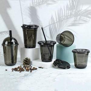Gobelet à café glacé jetable en plastique transparent <span class=keywords><strong>noir</strong></span> PET de 12 oz, 16 oz, 22 oz avec couvercles, imprimé avec un logo personnalisé - Product Image 1