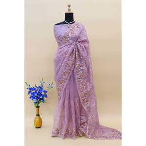ชุดส่าหรีสำหรับงานปาร์ตี้งานปักหลายด้ายและลำดับ - Product Image 1