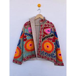 Handmade High Quality Embroidered Knitted Breathable Coteries Suzani Open Front Winter Varsity <b>Jacket</b> 100% Cotton Eco-Friendly - Product Image 5