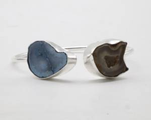 Druzy <b>Cuff</b> Bangles with German <b>Silver</b>, Adjustable Druzy Stone Open <b>Cuff</b> <b>Bracelet</b>, Fashion Gemstone Bangle Jewelry for Women - Product Image 2