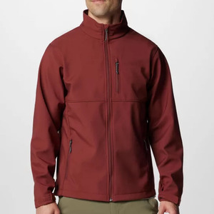 Chaqueta de Forro Polar Roja para Hombre, Cuello Alto, Cierre de Cremallera, Resistente al Viento, Informal, para Otoño, Corte Regular, Color Sólido, Material de Poliéster - Product Image 1