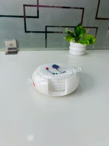 Handmade White Marble <b>Coaster</b> Set With Floral Inlay Design For Home Decoration Wholesale Best Price Available - Product Image 4