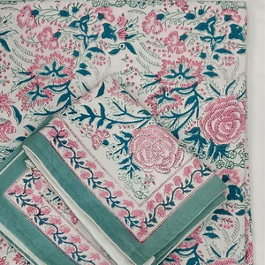 Jaipur Hand <b>Block</b> Printed Pure Cotton Indian Boho White Floral <b>Bed</b> Sheet Set King Size 200TC Non Toxic Dyes Classic Style 200TC - Product Image 3