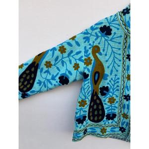 Handcrafted Cotton Embroidered Reversible Eco-Friendly Peacock Boho Chic Suzani Winter Coat for <b>Women</b> - Product Image 3