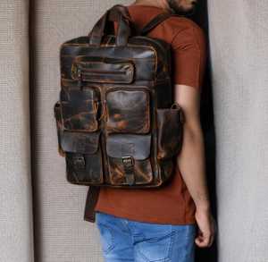 Factory Wholesale Genuine Leather Backpack <b>Men</b> Custom Logo Full Grain Leather Travel Laptop <b>Bag</b> OEM LBK-0135 - Product Image 2