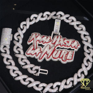 Full Pave Moissanite Custom Name Pendant Iced Out Hip Hop <b>Necklace</b> Personalized Script Letter Jewelry With Cuban Link <b>Chain</b> - Product Image 2