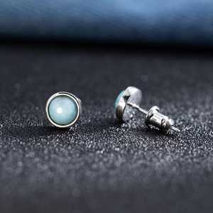 Natural Larimar <b>Stud</b> Earrings 925 Sterling <b>Silver</b> Gemstone Bezel Jewelry For Women Gift Wholesale - Product Image 3