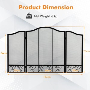 Scroll Arch Metal Fireplace <b>Screen</b> Three Panel Folding Fine Mesh Spark Guard Decorative Hearth <b>Protector</b> Safety Shield - Product Image 2