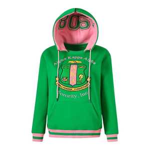 Sudadera con Capucha Unisex AKA Green Prep, Bordado Rosa Chenille con Letras Griegas, Ajuste Elegante y Premium - Product Image 1