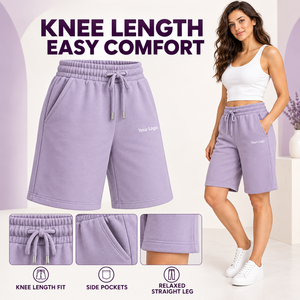 <b>Womens</b> Cotton Fleece Eco-Friendly Quick Dry Breathable Bermuda Shorts Knee Length Elastic Drawstring Waist Side Pockets Regular - Product Image 2