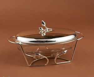 Cacerola moderna de vidrio con tapa y asas de acero inoxidable, diseño rectangular, contenedor aislante para mantener la comida caliente - Product Image 2