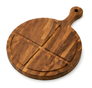 Tabla de Cortar Redonda de Madera de Teca Ecológica Ha Le con Mango de Madera, Antibacteriana y Duradera, de 1.5 cm de Grosor, para Preparación de Alimentos en la Cocina - Product Image 1
