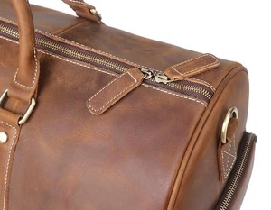 Vintage Tan Genuine <b>Leather</b> Zipper <b>Duffle</b> <b>Bag</b> Shoe Compartment for <b>Men</b>-Travel Weekender Lightweight Eco-Friendly Durable 15inch - Product Image 3
