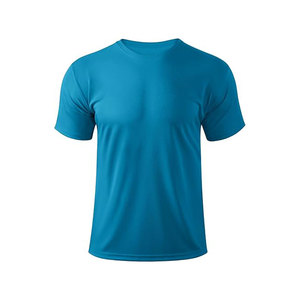เสื้อยืดคอกลมแขนสั้นสีเขียวอมฟ้าสำหรับผู้ชาย ทรงปกติ สีพื้น สไตล์ลำลอง ผ้าเจอร์ซีย์ โพลีเอสเตอร์ 100% แห้งเร็ว - Product Image 1