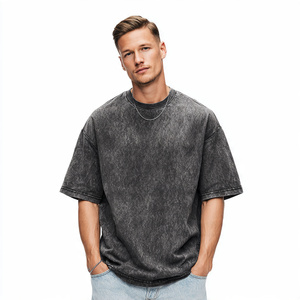 T-shirt OEM délavé à épaules tombantes pour homme, manches courtes, col rond, effet délavé à l'acide, style streetwear - Product Image 1