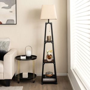 Lampada da Terra con Scaffale di Stoccaggio a 3 Livelli dal Design Trapezoidale - Product Image 4